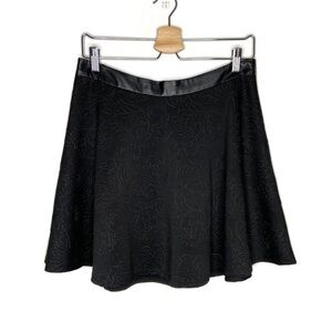 Lush Black Embossed Floral Skater Circle Skirt